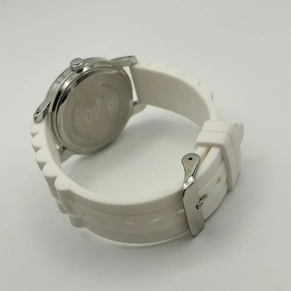 Women’s Silver-tone Stainless Steel Watch White Silicon Band, working